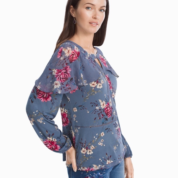 white house black market Tops - *NWOT* WHBM LONG TIERED SLEEVE FLORAL BLOUSE